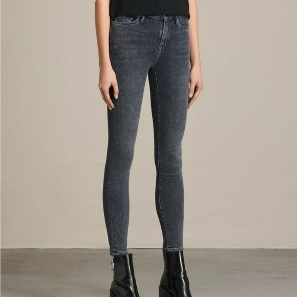 AllSaints Skinny Jeans Eve Raven Black Dark Grey Stretch Denim size 28